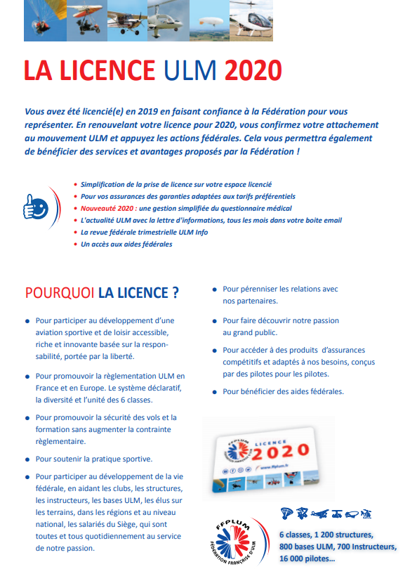 La licence ULM 2020
