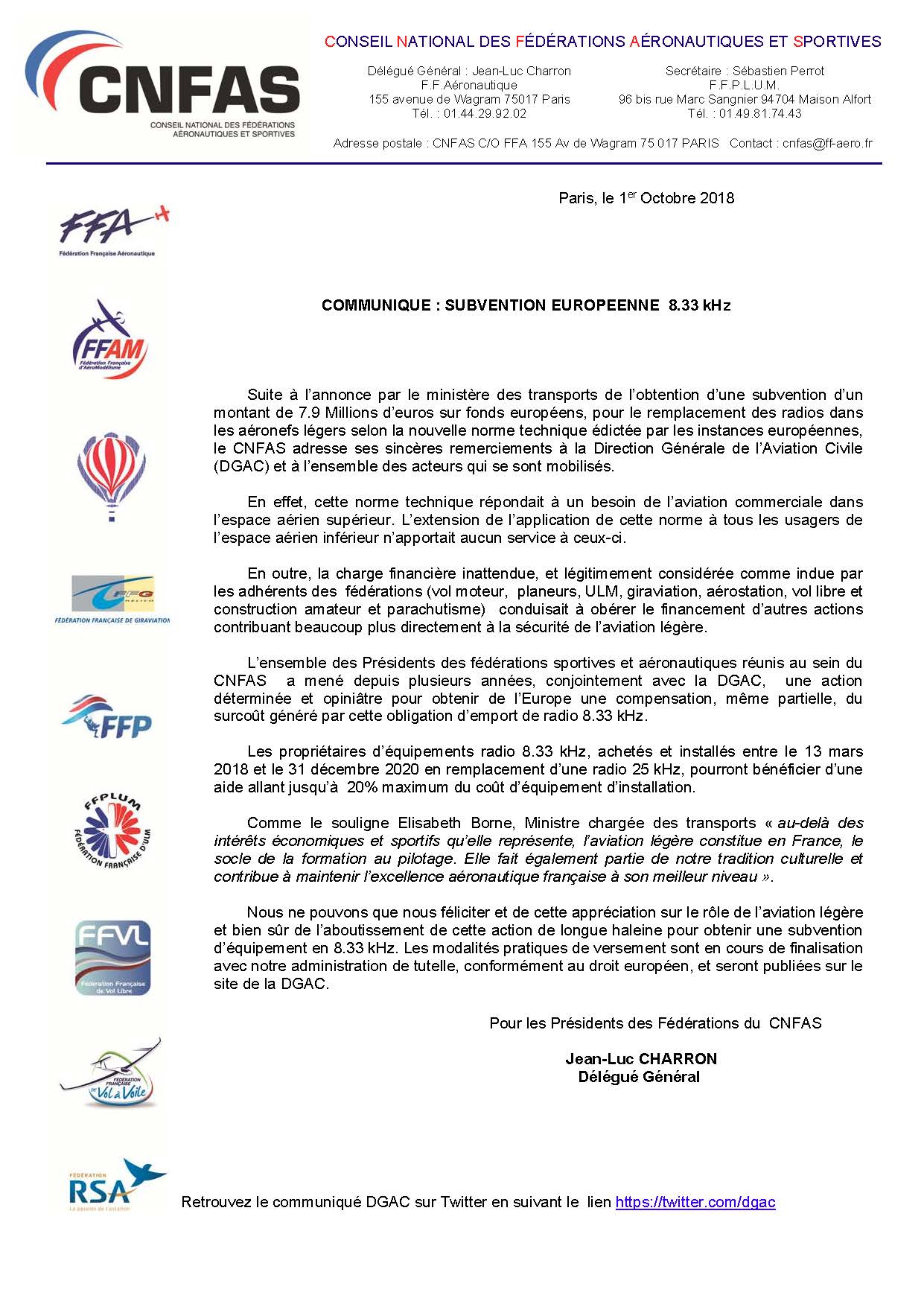 COMMUNIQUE 8.33 subv européenne